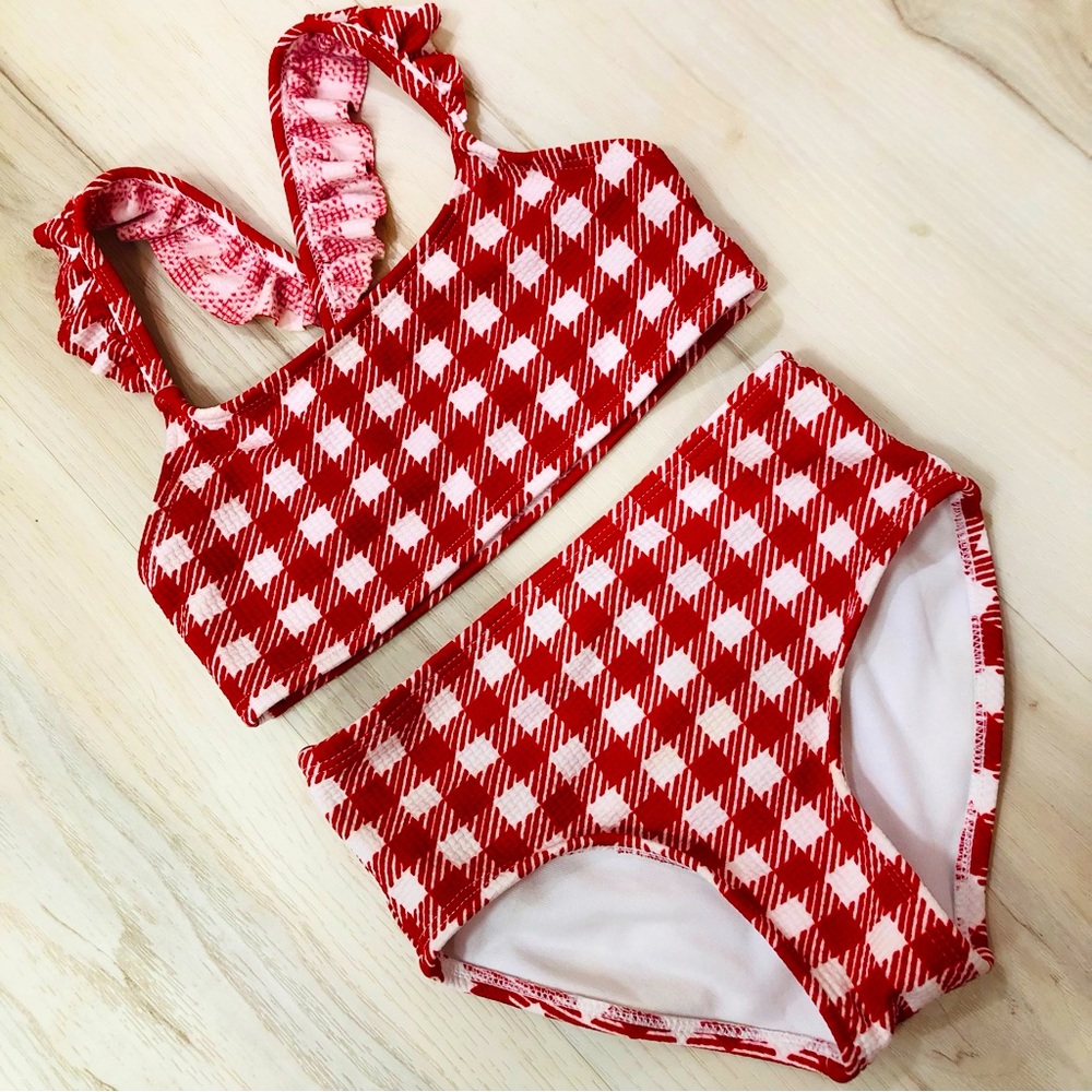 Red and White Checkered Bikini Set